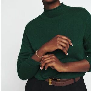 Reformation Dark Green Cropped Cashmere Turtleneck Sweater